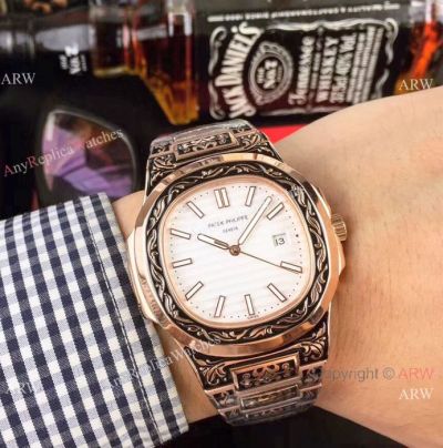 2019 Replica Patek Philippe Nautilus Rose Gold Tattoo Watch 40mm